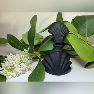 Vintage Frosted Black Glass Art Deco Shell Perfume Bottle & Stopper ~ New